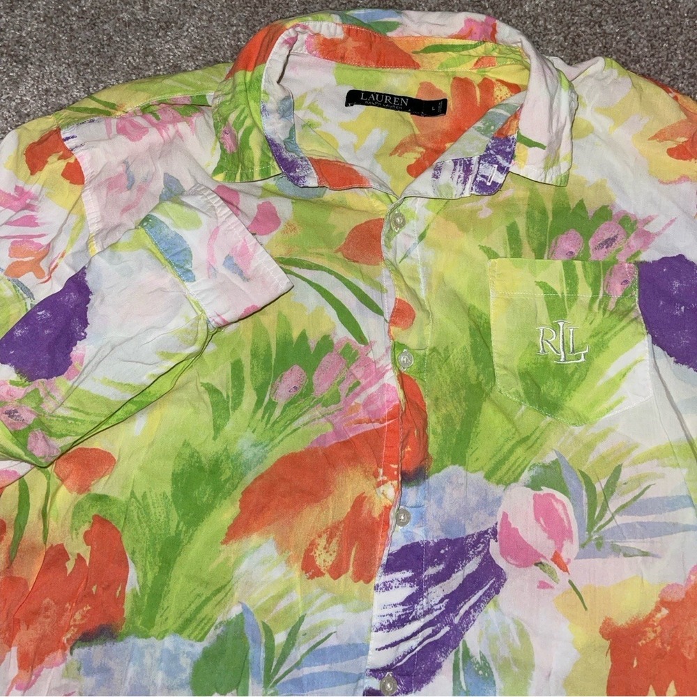 Lauren Ralph Lauren‎ Hawaiian Shirt Floral Paisley Flowers Mens Large Colorful